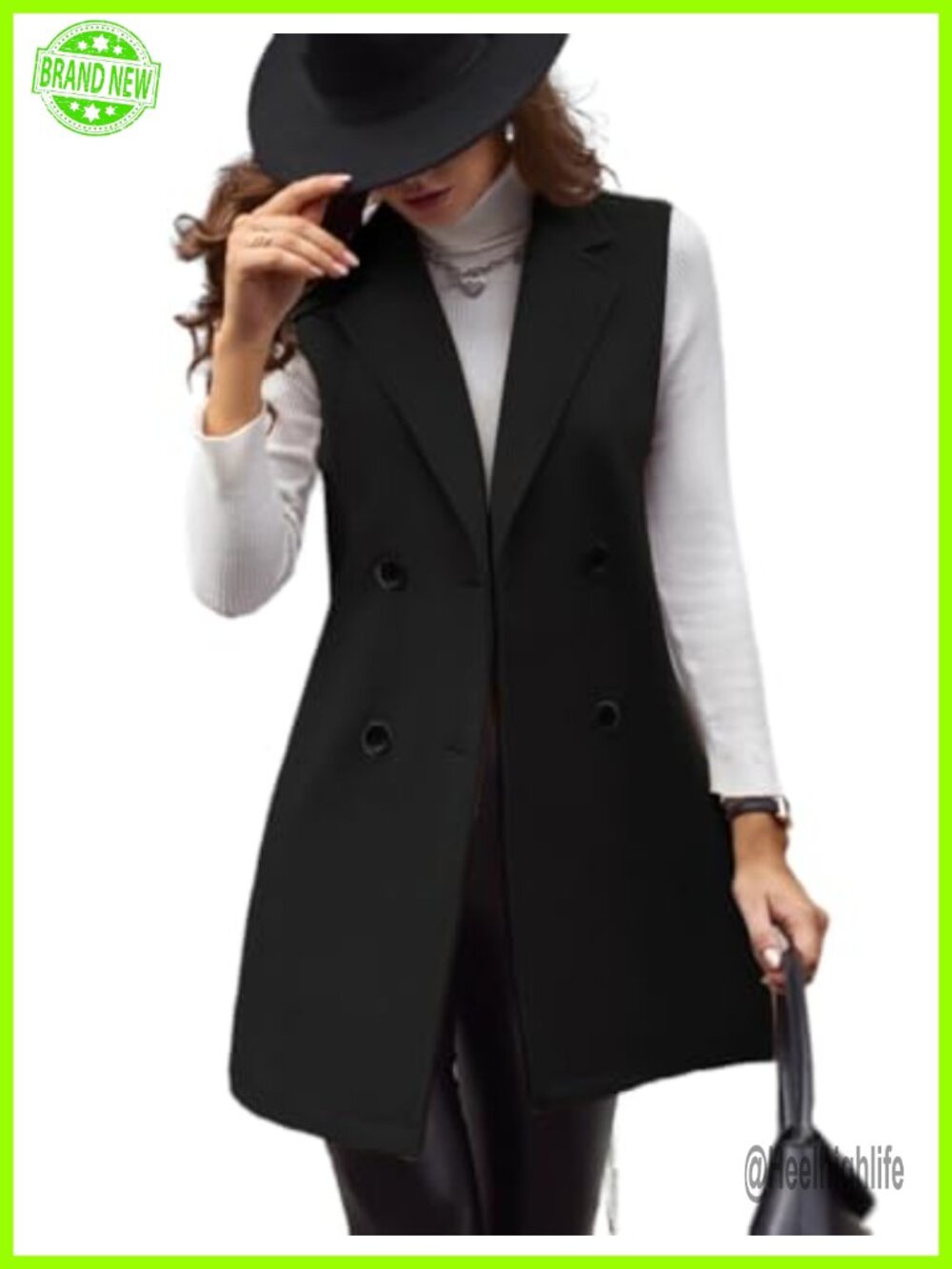 Sleeveless Wool Blend Double Breasted Vest Blazer Jacket Trench Coat